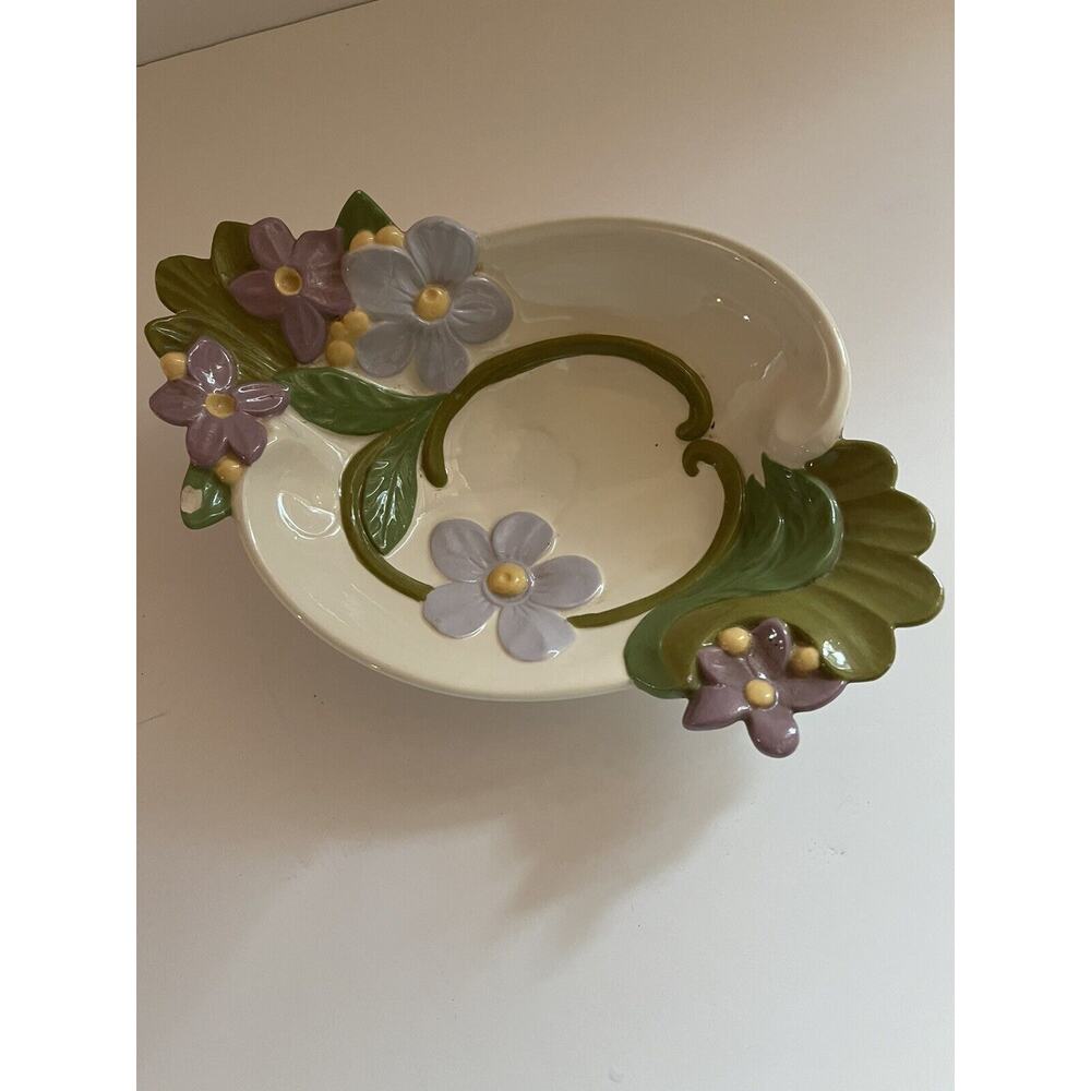 Candy Dish ceramic Holland Mold Lilac and lavender flowers